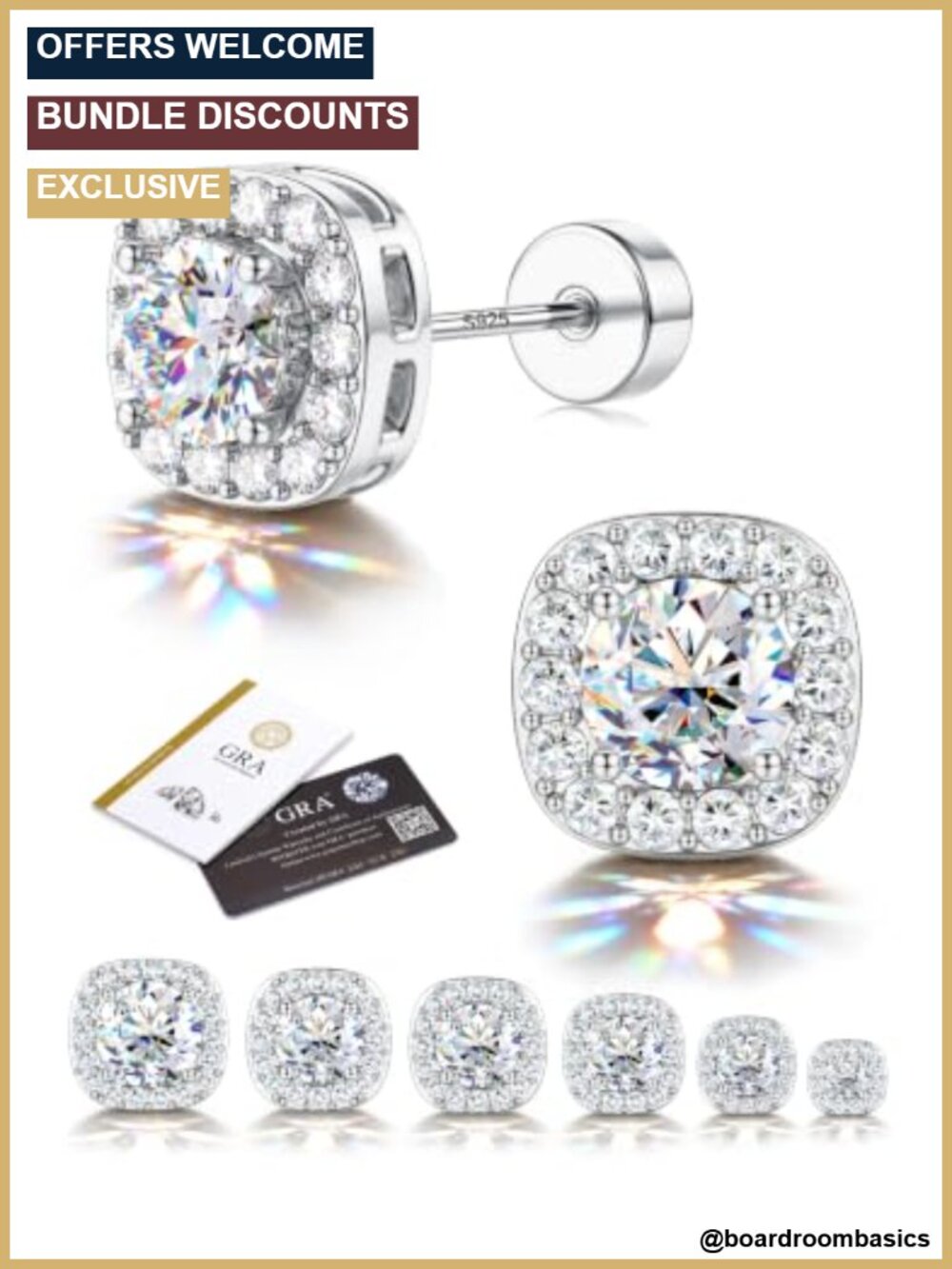 Moissanite Stud Earrings 925 Sterling Silver Hypoallergenic Flat Back Screw Back
